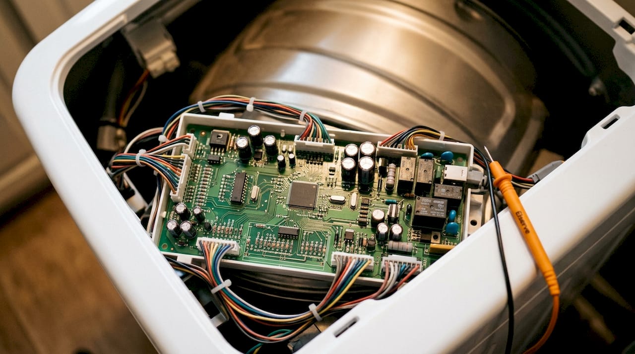 Close-up of washing machine PCB components