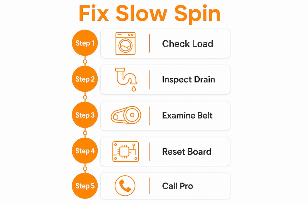 Infographic illustrating steps to fix slow spin cycle