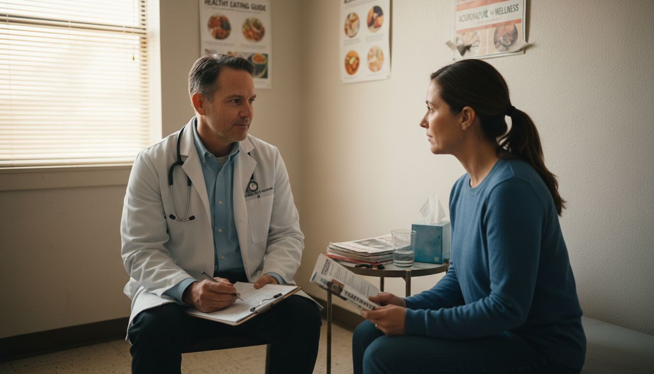 Doctor consulting patient in exam room