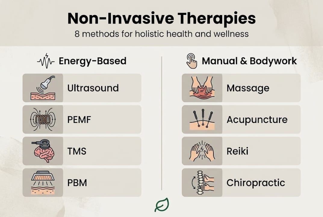 Infographic showing 8 non-invasive therapy types