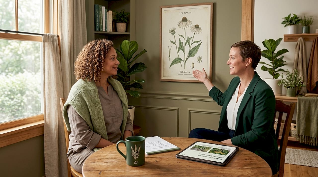 Client and practitioner discussing in meeting room