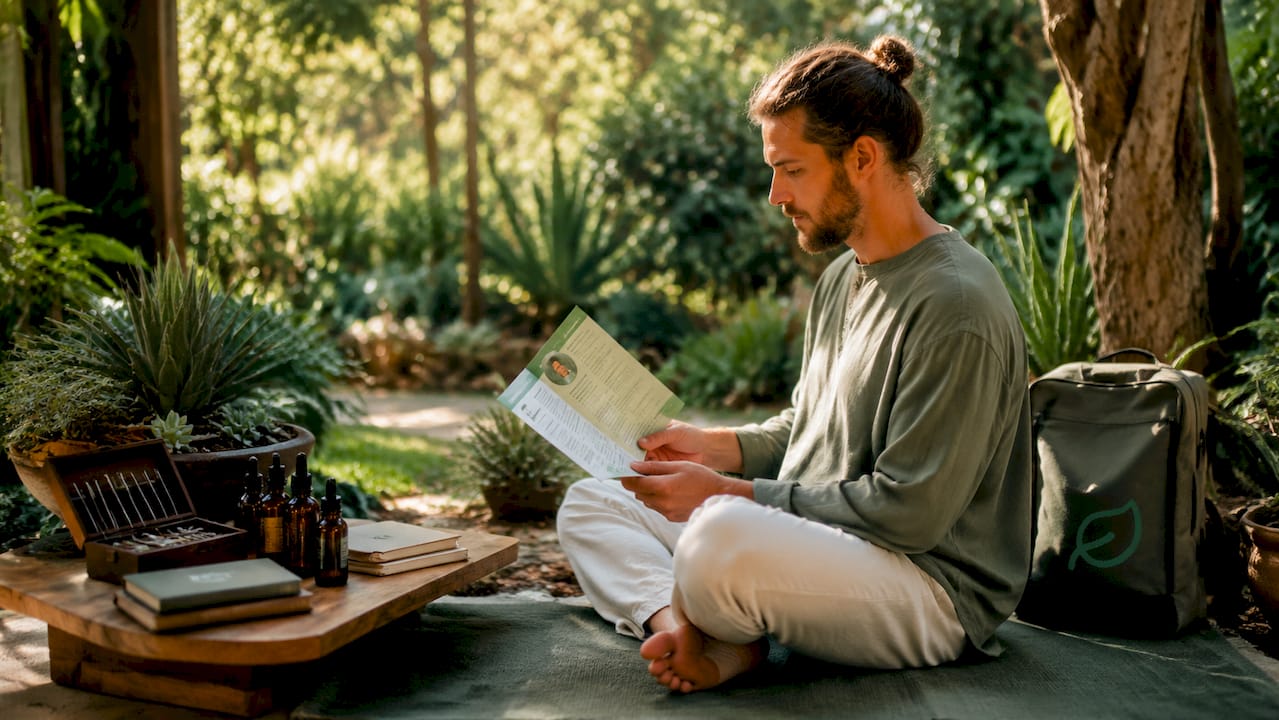 Patient exploring holistic medicine tools and information