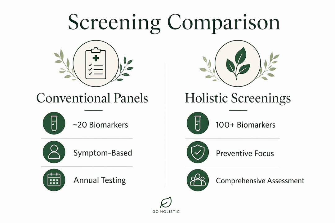 Infographic comparing holistic and conventional health screenings