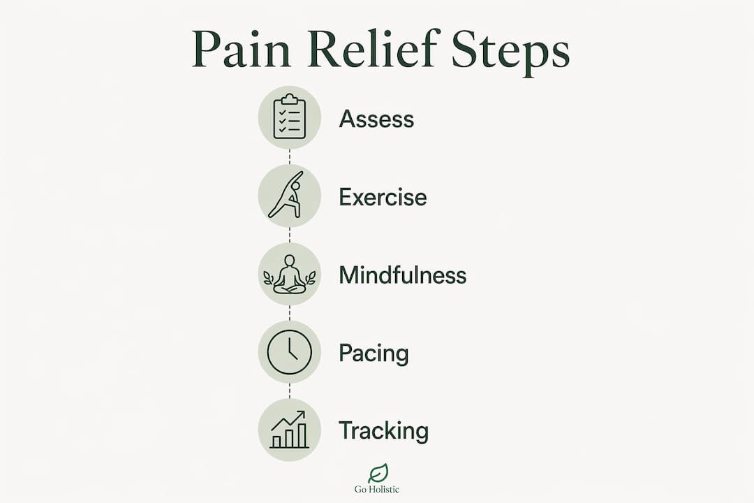 Infographic outlining five key steps for pain relief