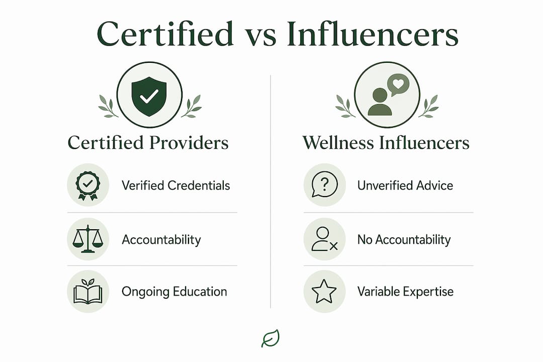 Infographic comparing certified providers and wellness influencers