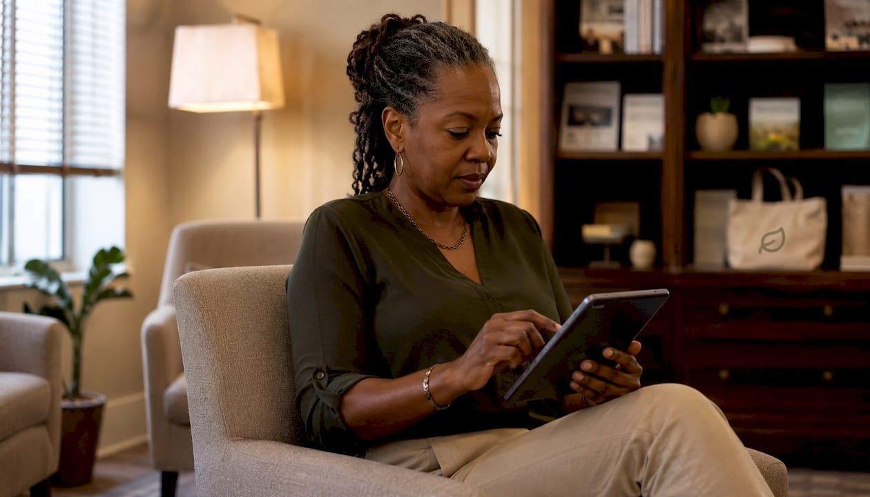 Wellness coordinator reviewing patient registry on tablet