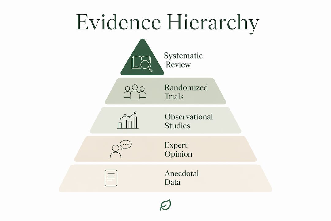 Pyramid infographic of evidence levels for holistic care