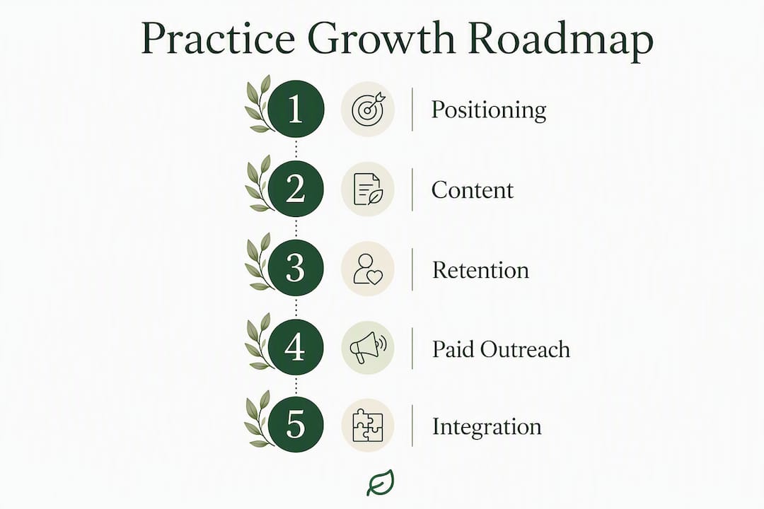 Infographic illustrating step-by-step practice growth roadmap