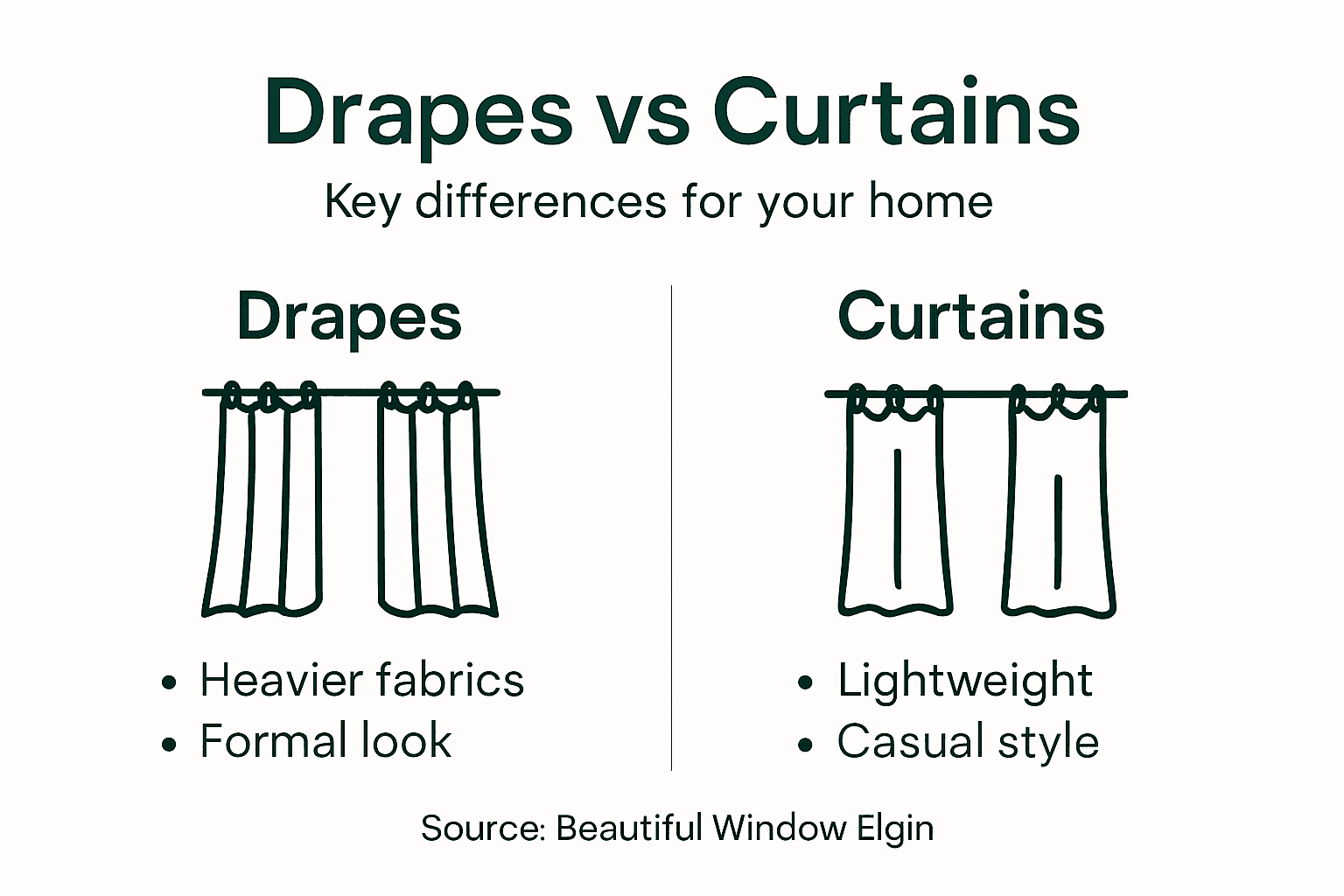 Infographic comparing drapes and curtains features