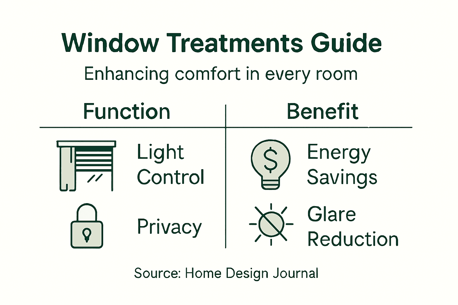Infographic showing key window treatment benefits