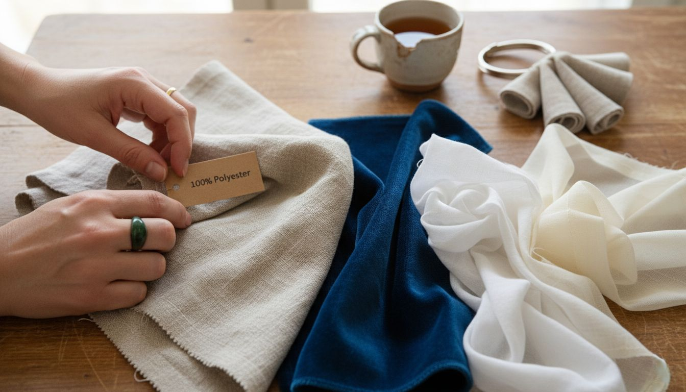 Various drapery fabric types on table