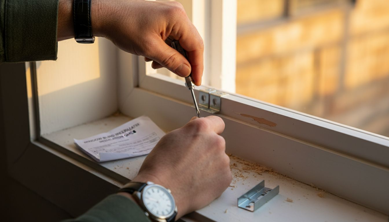 Close-up of hands fixing window bracket