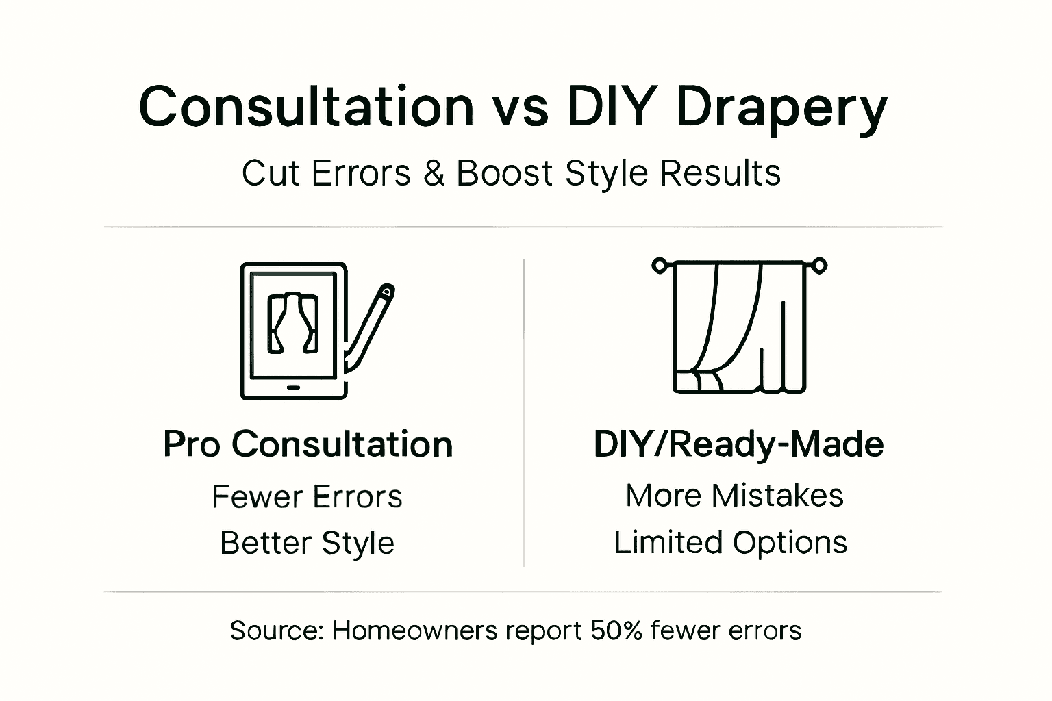 Infographic comparing drapery consultation and DIY