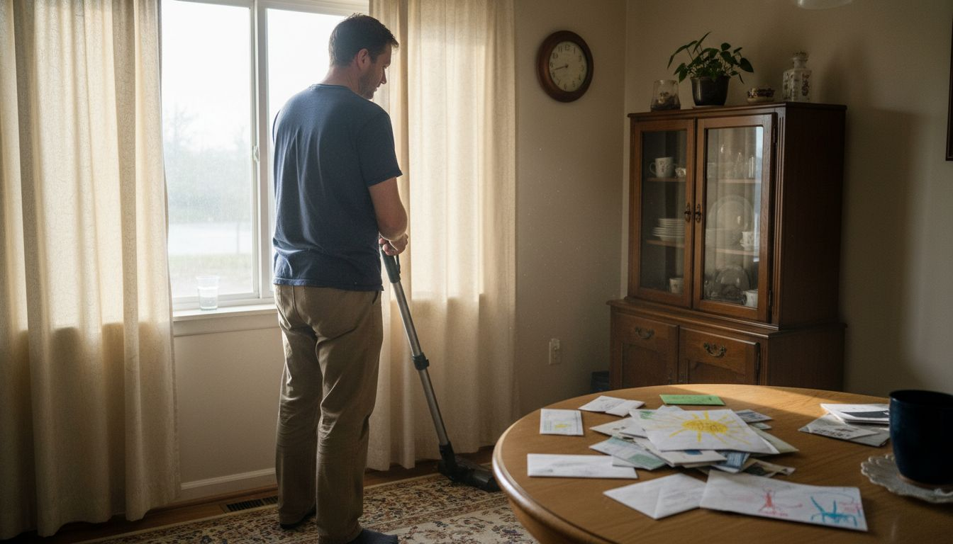 Man cleaning durable curtain fabrics in dining room