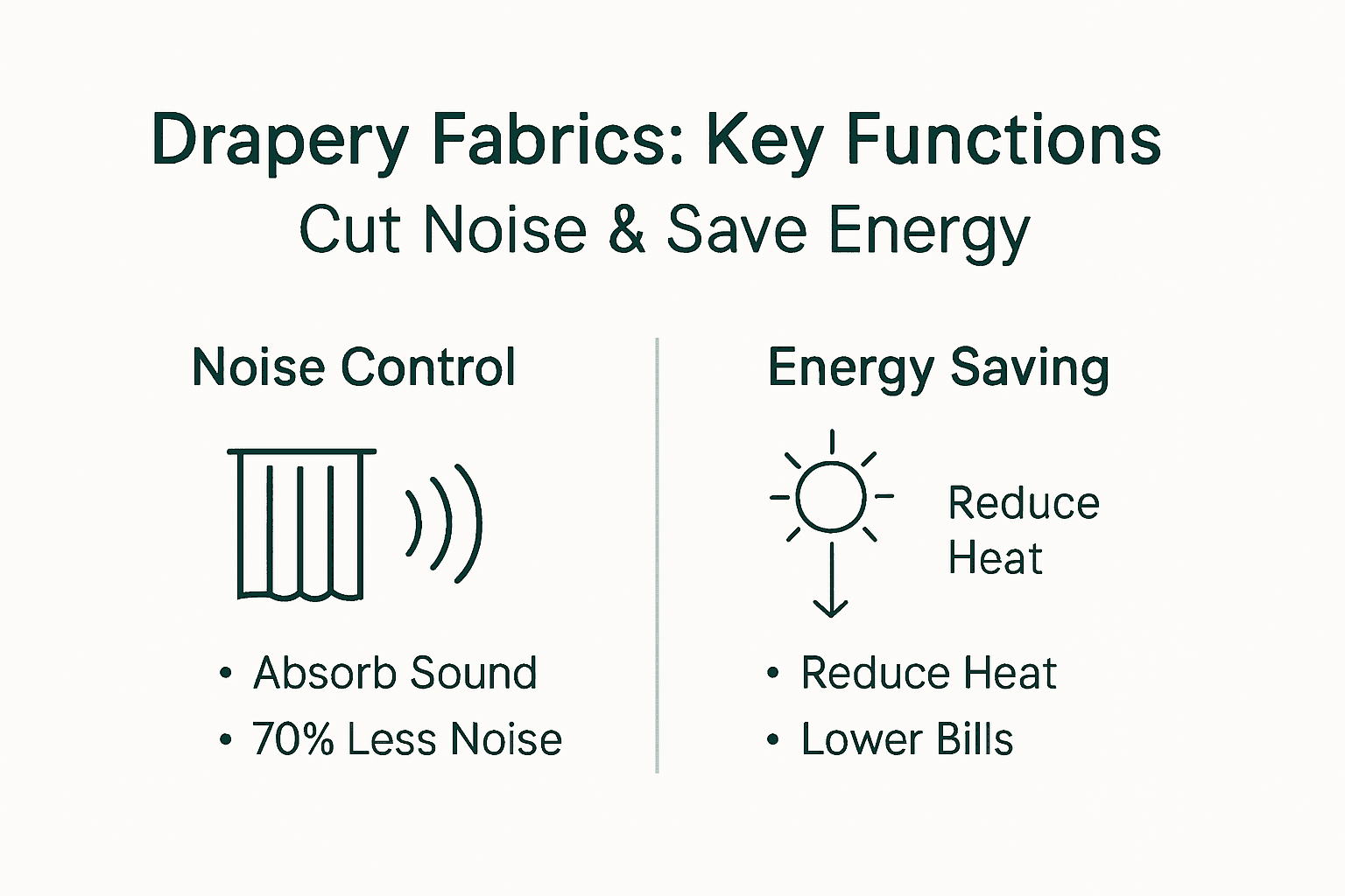 Infographic showing drapery fabric noise and energy benefits