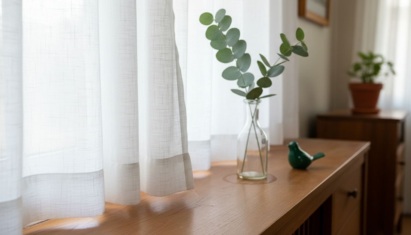 Close-up of white cotton curtain fabric