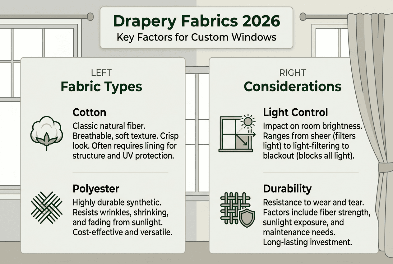 Infographic of drapery fabric types and key factors