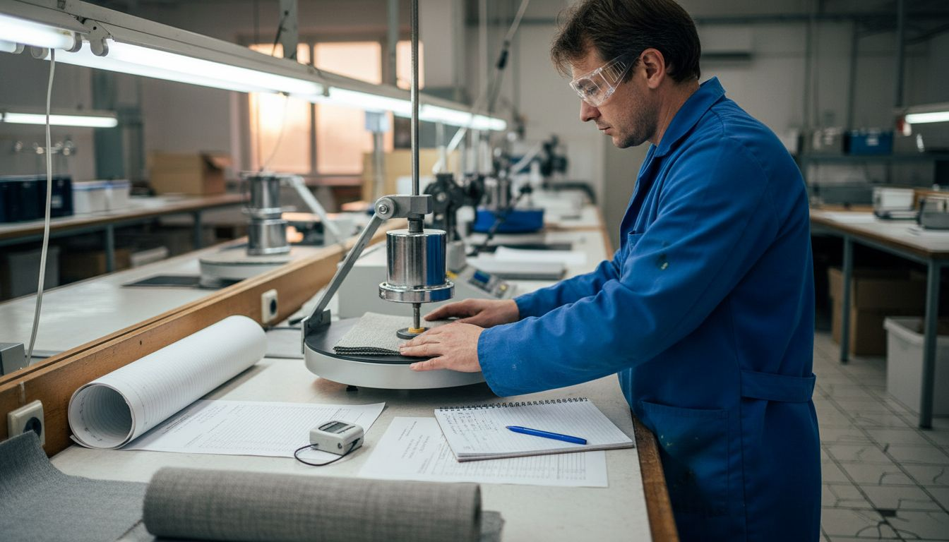 Technician testing fabric durability in lab