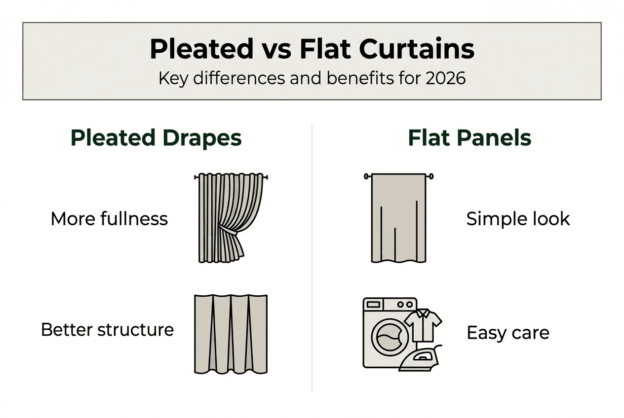 Infographic comparing pleated and flat curtains