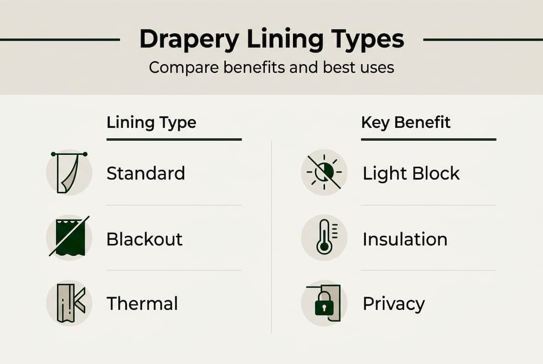 Infographic comparing drapery lining types and benefits
