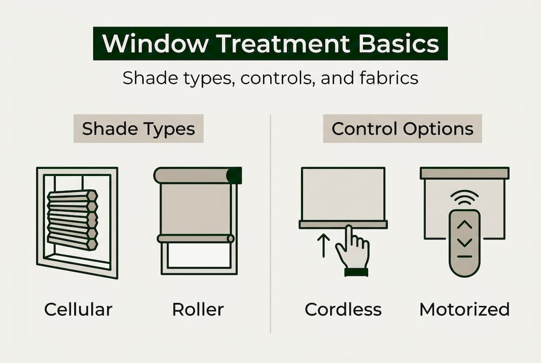 Infographic explaining window treatment terms and types