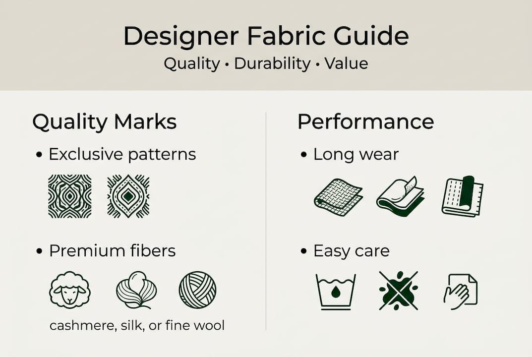 Infographic summarizing designer fabric quality and durability