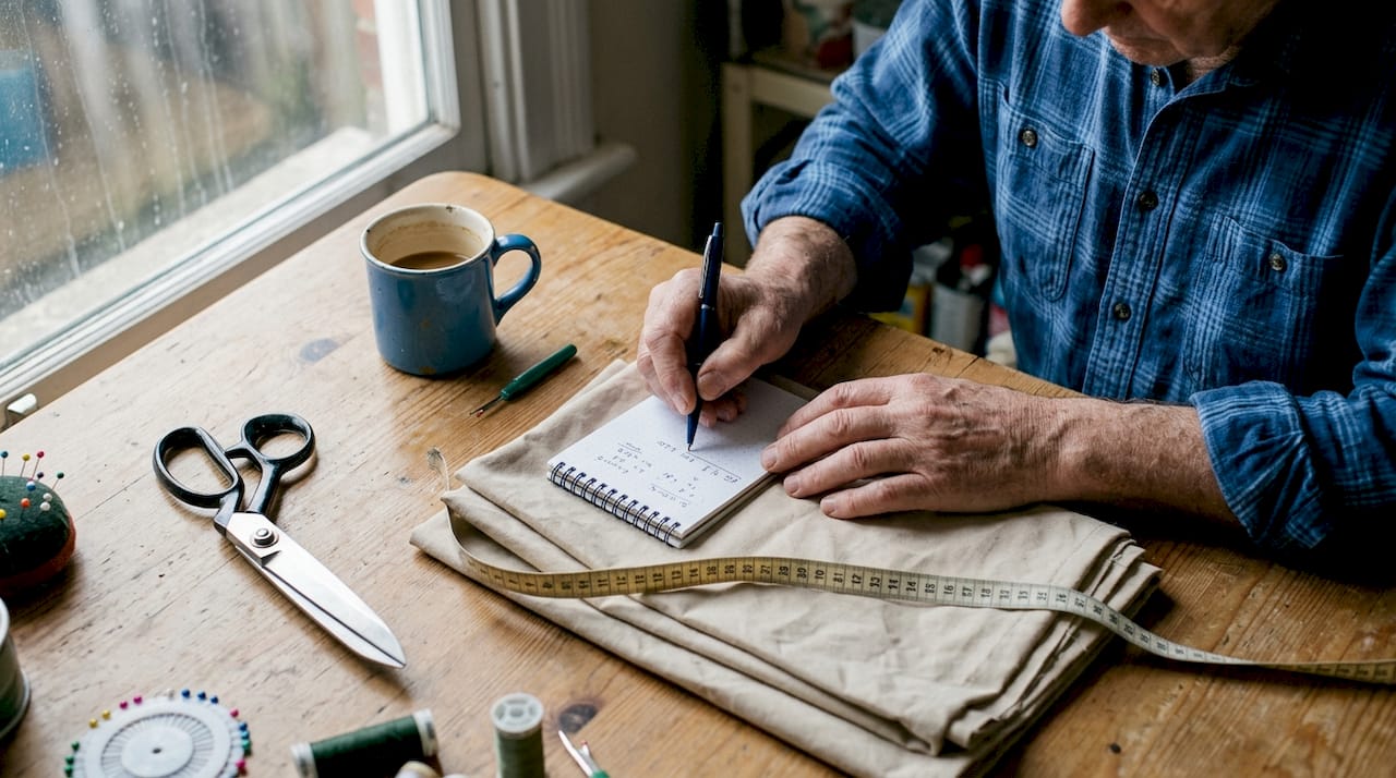 Measuring and noting fabric for curtains