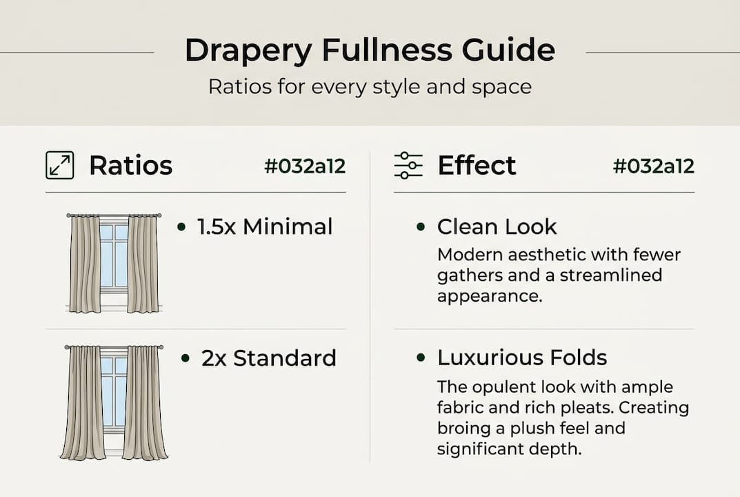 Infographic explains drapery fullness ratio options