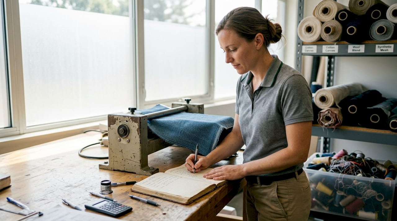 Technician recording fabric durability test