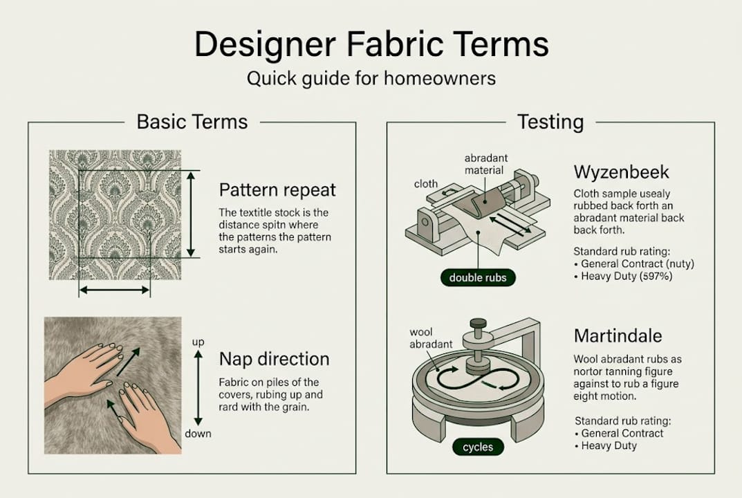 Infographic summarizing designer fabric terms