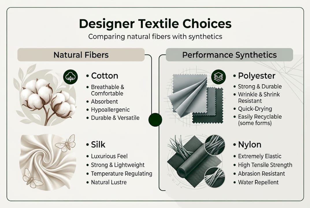 Infographic comparing natural and synthetic textiles