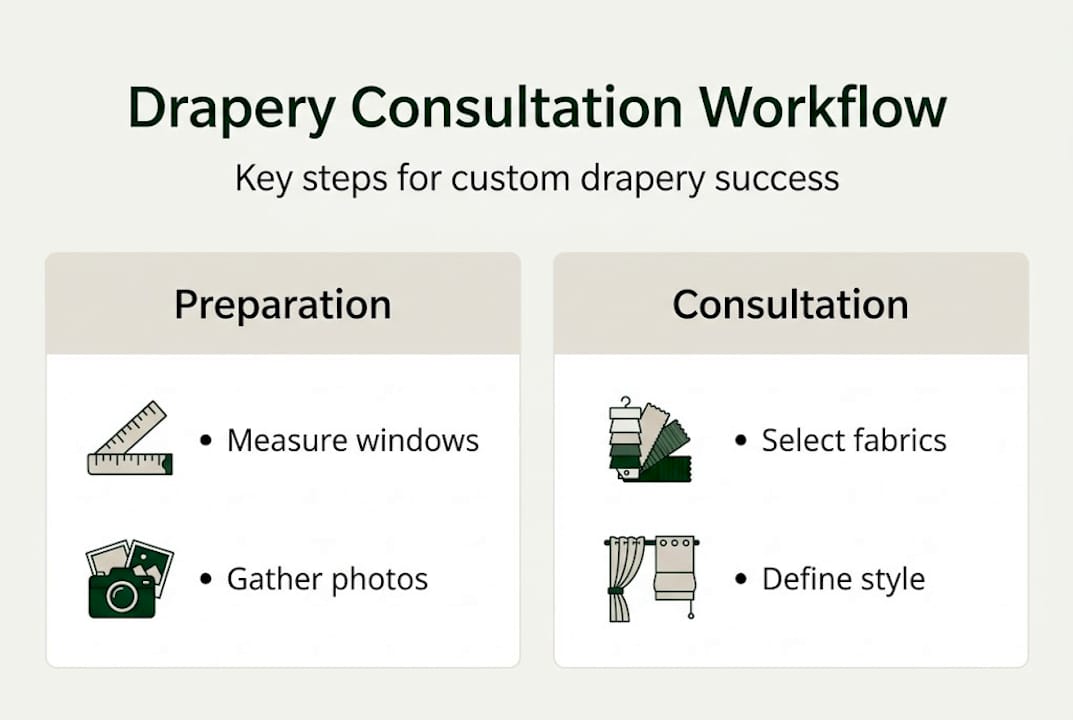 Infographic showing drapery consultation workflow steps