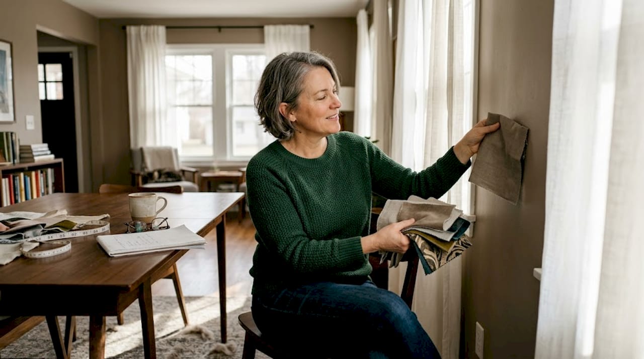 Homeowner comparing designer fabric swatches