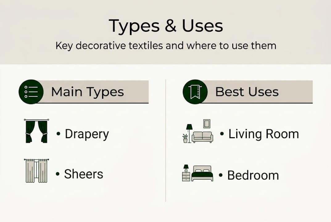 Infographic types and uses decorative textiles