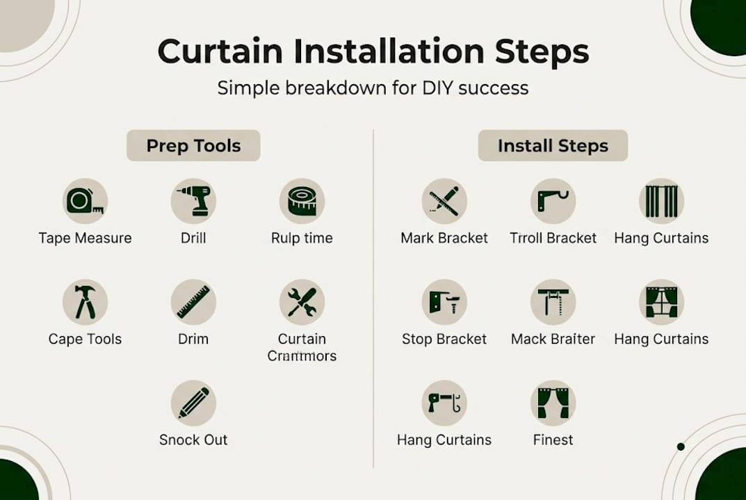 Curtain installation process step infographic