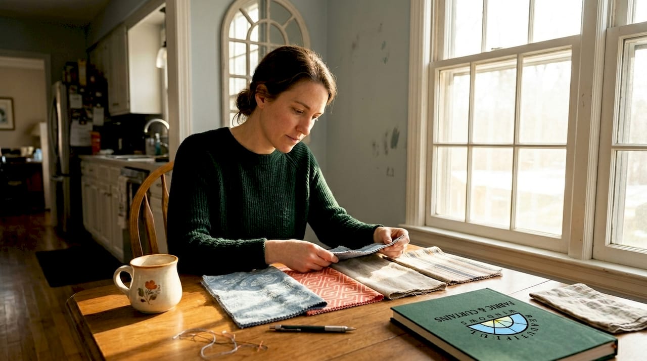 Homeowner compares fabric samples in sunlight