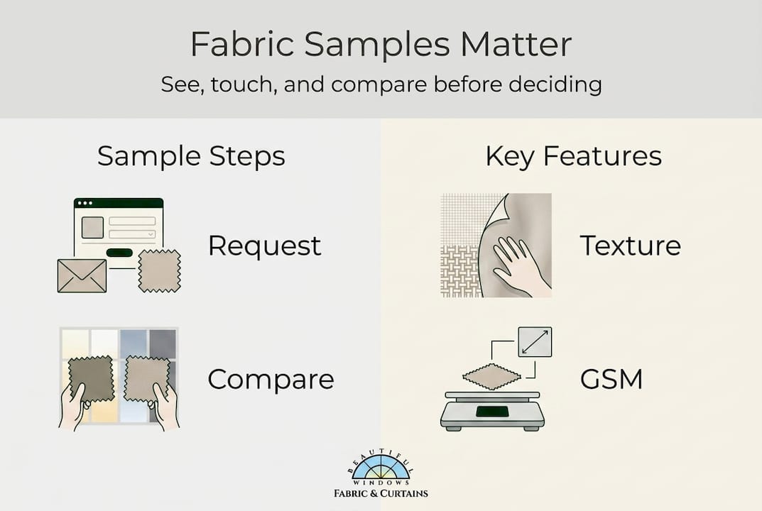Infographic showing fabric sample process and features