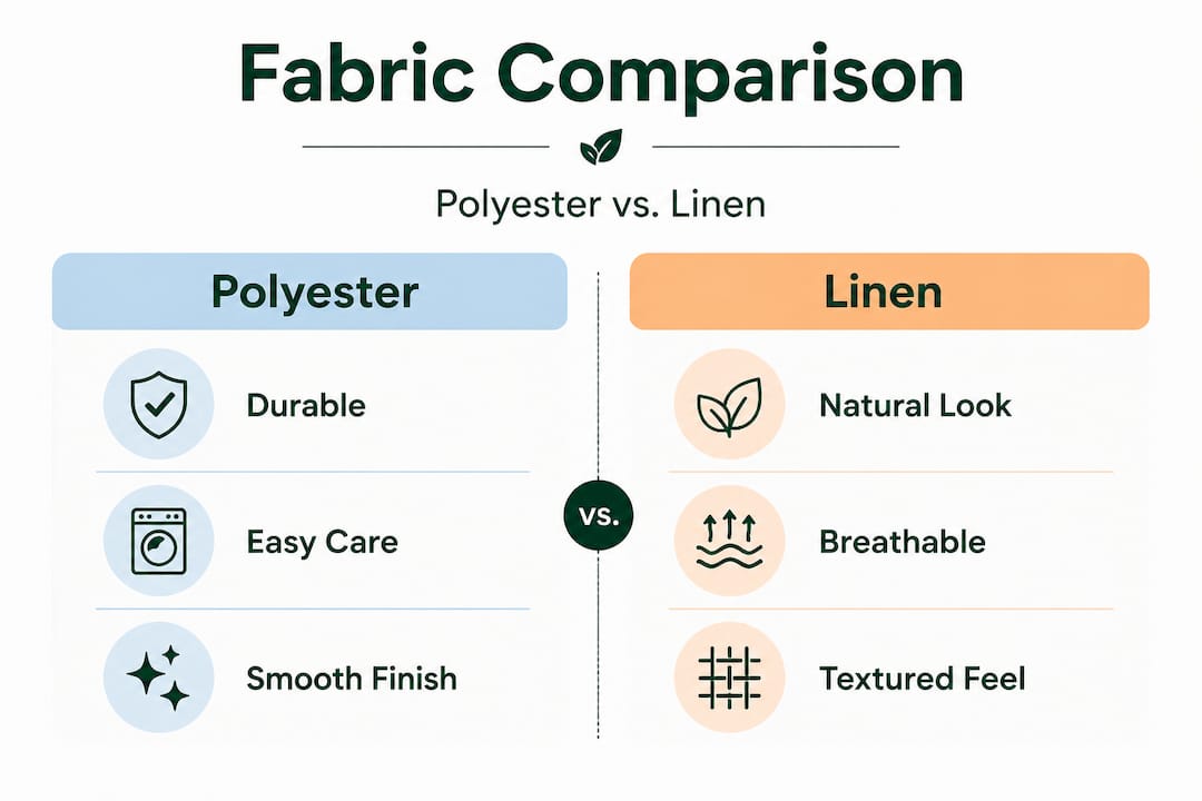 Infographic comparing polyester and linen for window decor