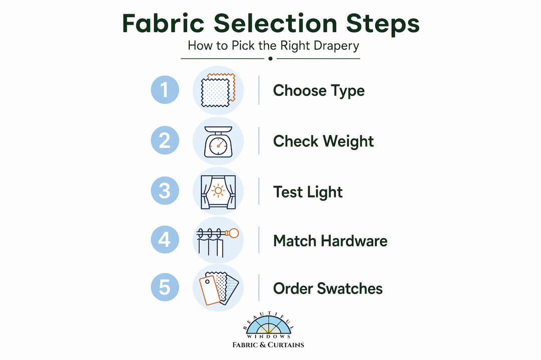 Infographic of steps to select drapery fabric