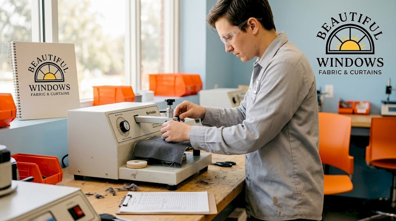 Technician testing fabric abrasion resistance