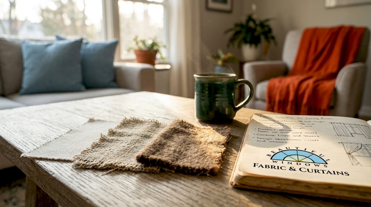 Close-up natural upholstery fabrics on table