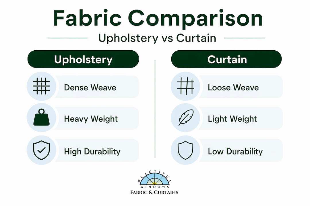 Infographic comparing upholstery and curtain fabric