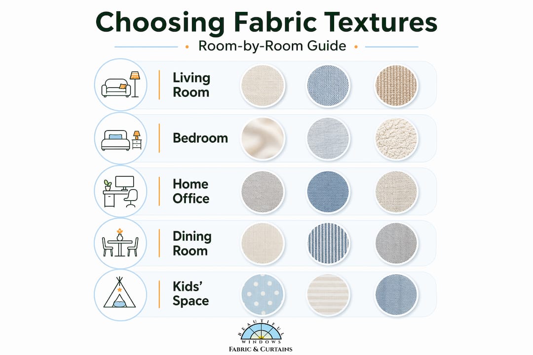 Infographic for choosing fabric textures by room