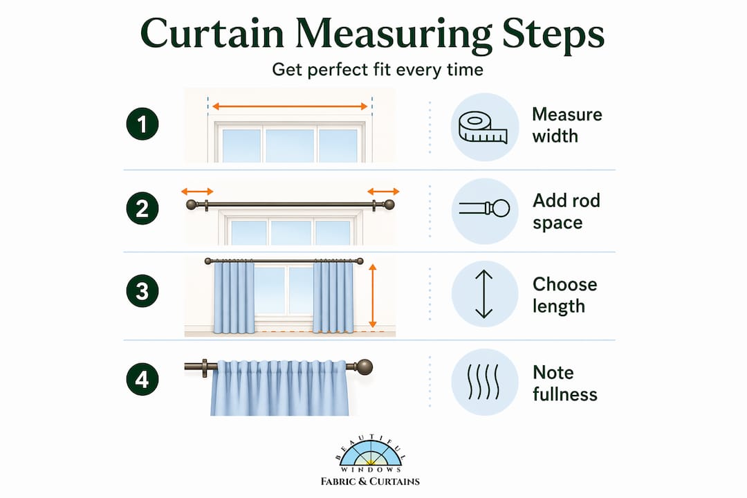 Vertical flow infographic for curtain measuring steps