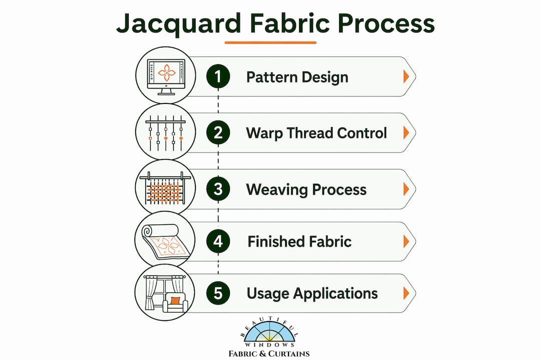 Infographic showing jacquard fabric weaving stages