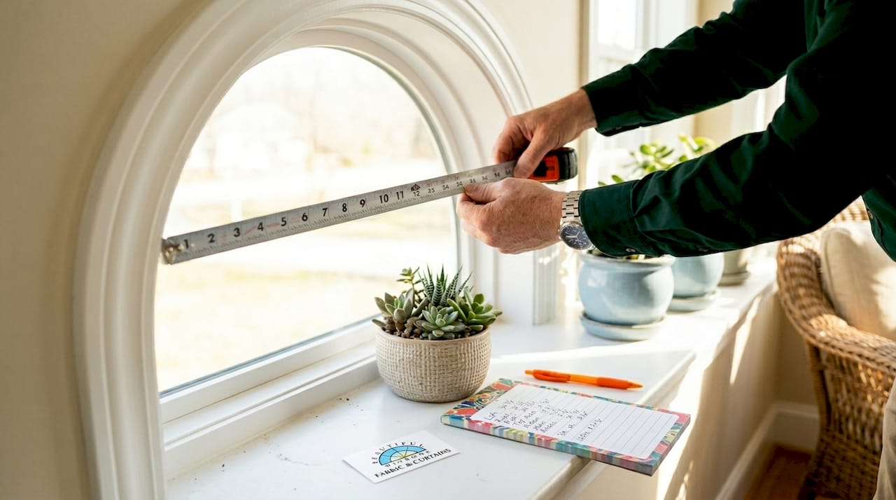 Hands measuring window with tape measure and pencil