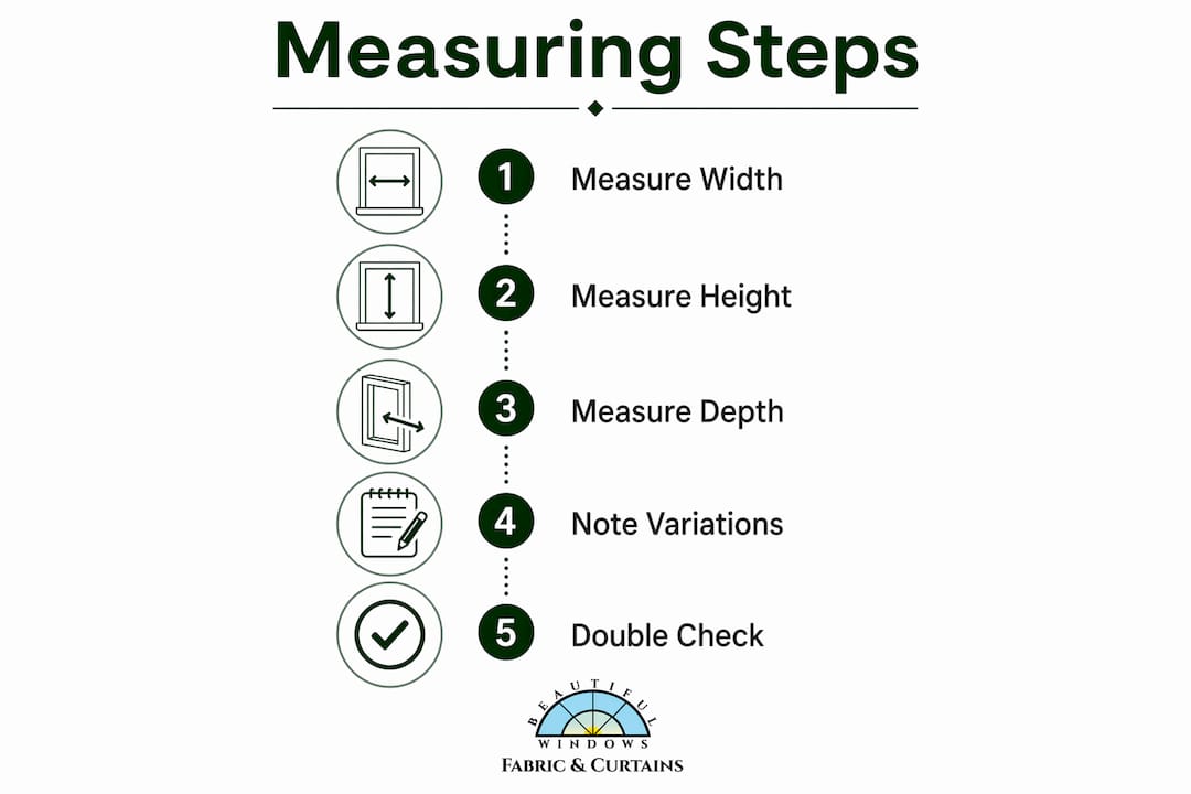 Infographic outlining steps to measure windows for treatments