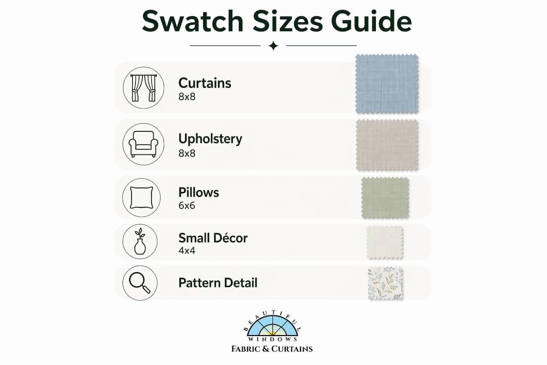 Infographic outlining recommended fabric swatch sizes