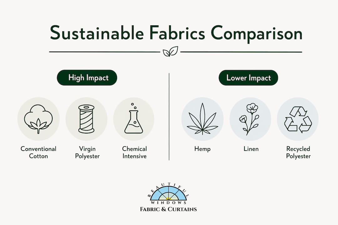 Infographic comparing sustainable and high impact fabrics