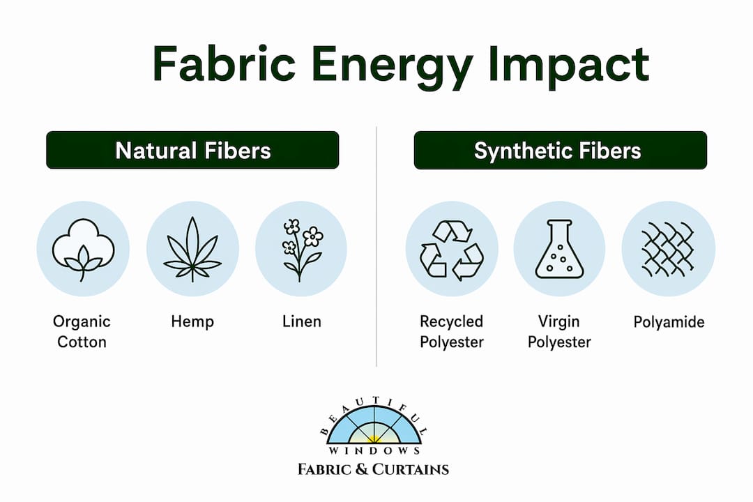 Infographic comparing natural and synthetic fabric energy impacts